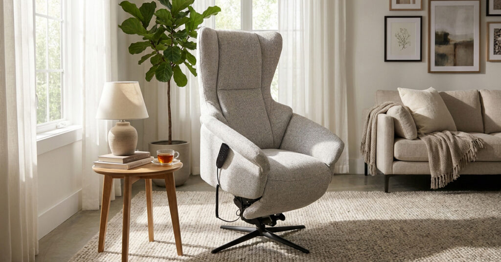 Electric recliner motor lift chair in comfortable living room