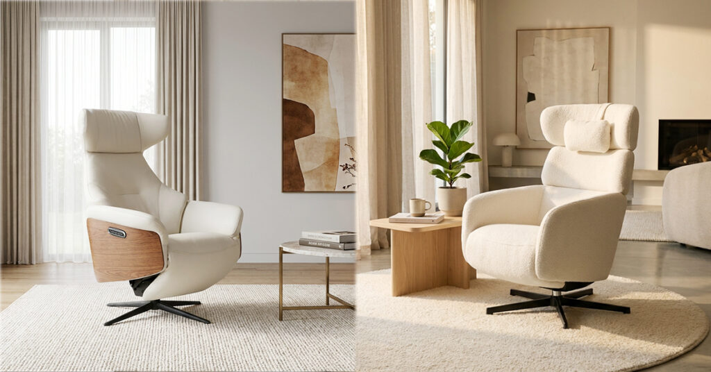 leather vs fabric recliner comparison table infographic