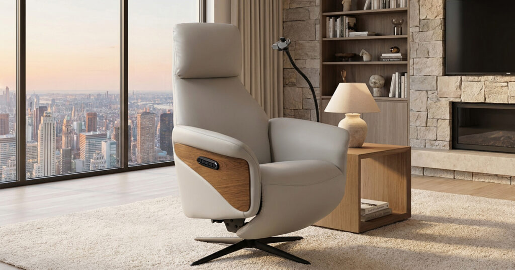 Electric recliner motor lift chair in comfortable living room