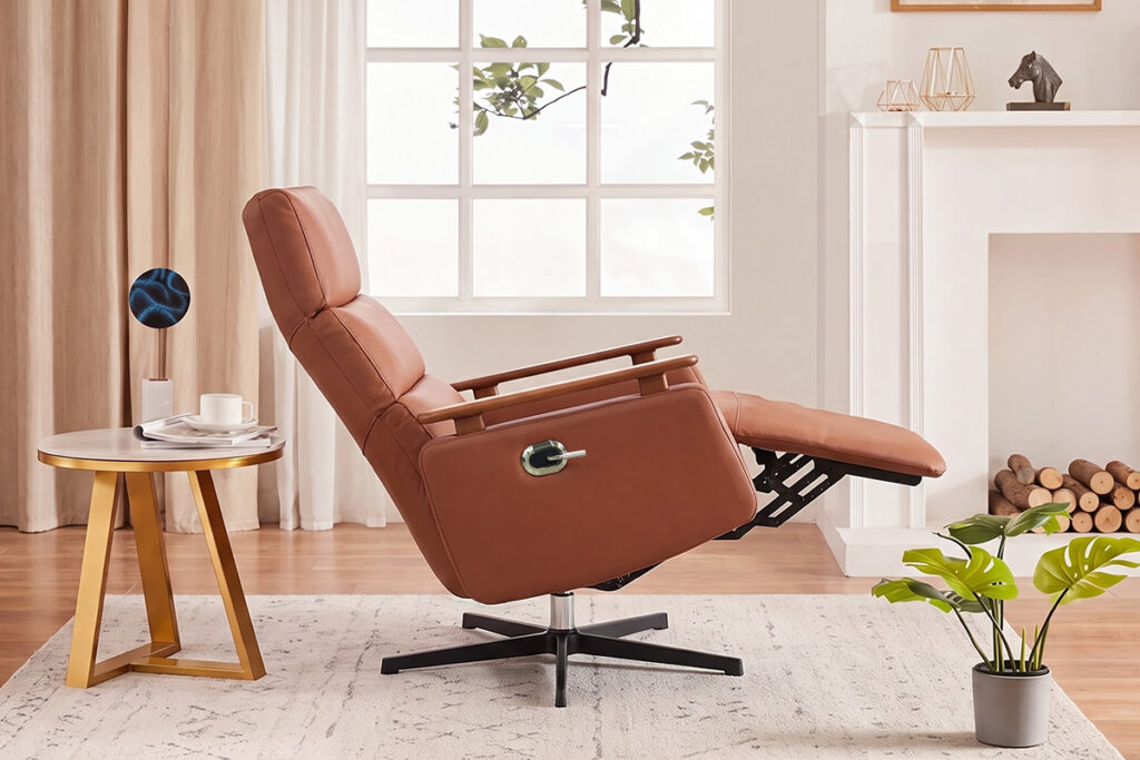 Manual recliner chair with leg rest elevated for better circulation